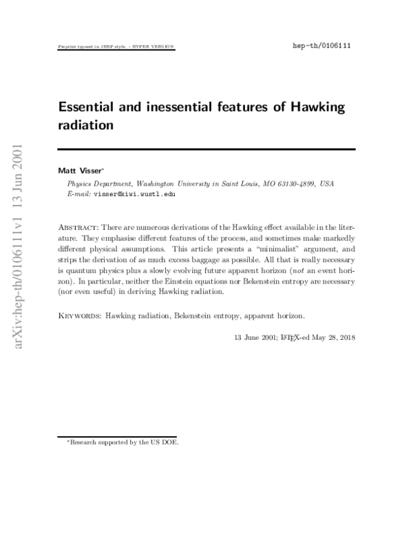 (PDF) Essential and Inessential Features of Hawking Radiation