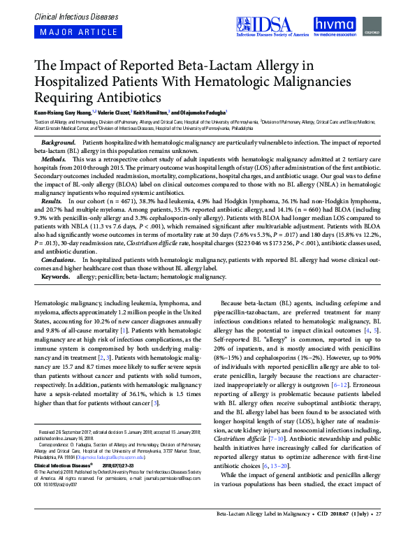 (PDF) The Impact of Reported Beta-Lactam Allergy in Hospitalized ...