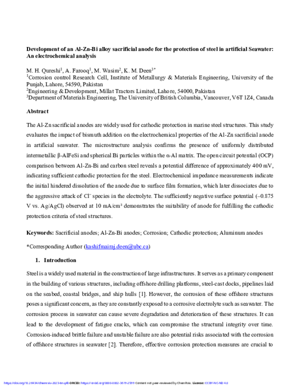 (PDF) Development of an Al-Zn-Bi alloy sacrificial anode for the ...