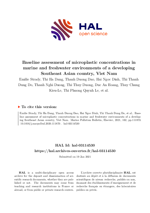 (PDF) Baseline assessment of microplastic concentrations in marine and ...