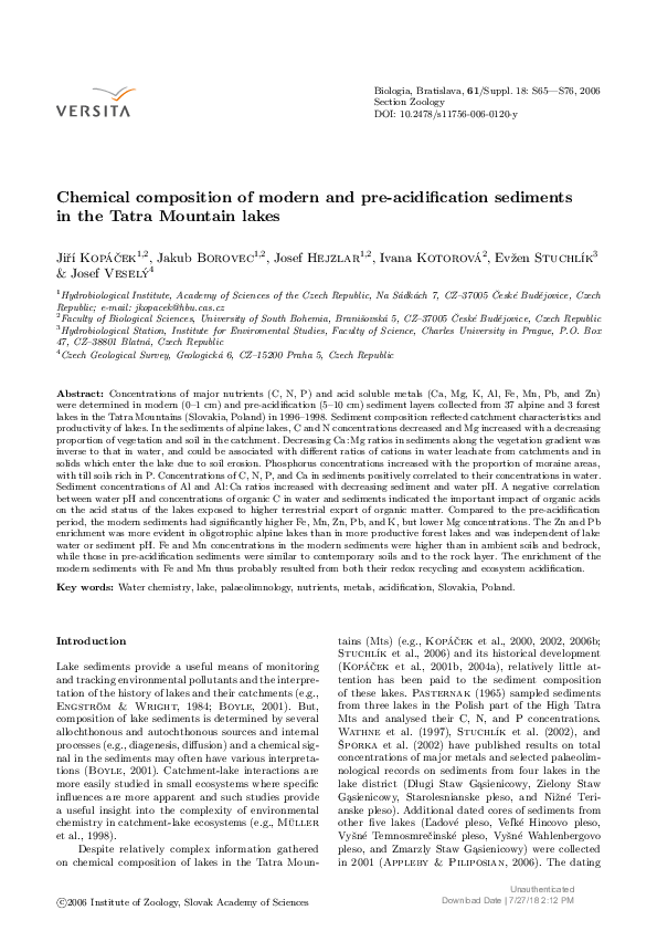 (PDF) Chemical composition of modern and pre-acidification sediments in ...
