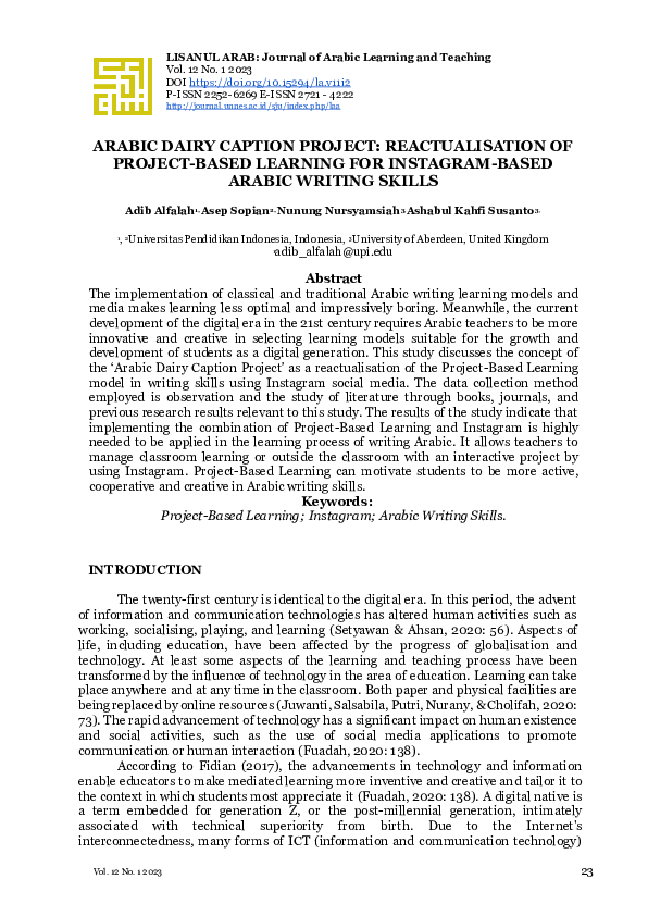 (PDF) Arabic Dairy Caption Project: Reactualisation of Project-Based ...