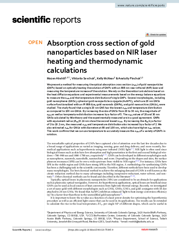 (PDF) Absorption cross section of gold nanoparticles based on NIR laser ...