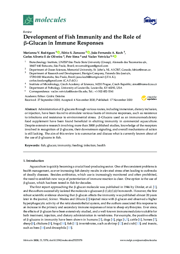 (PDF) Development of Fish Immunity and the Role of β-Glucan in Immune ...