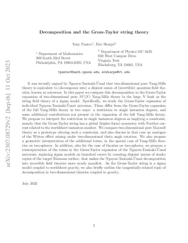 (PDF) Decomposition and the Gross-Taylor string theory