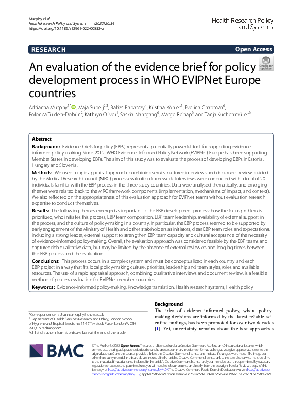 (PDF) An evaluation of the evidence brief for policy development ...