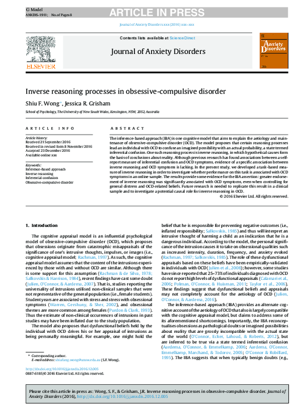 (PDF) Inverse reasoning processes in obsessive-compulsive disorder ...