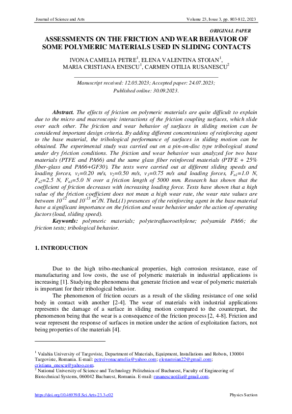 (PDF) Assessments on the Friction and Wear Behavior of Some Polymeric ...