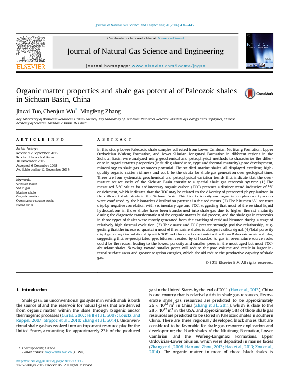 (PDF) Organic matter properties and shale gas potential of Paleozoic ...