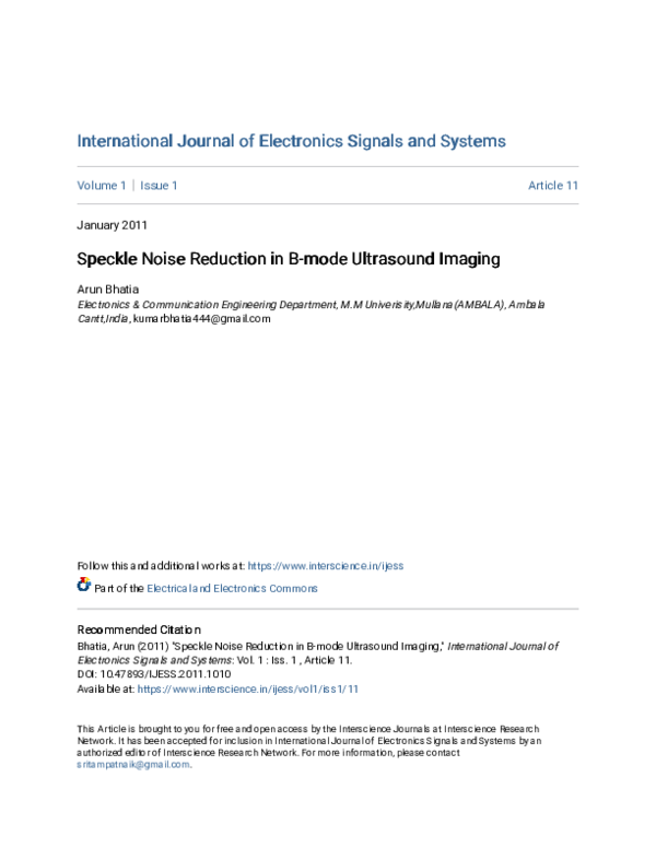 (PDF) Speckle Noise Reduction in B-mode Ultrasound Imaging