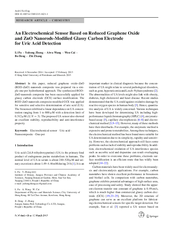(PDF) An Electrochemical Sensor Based on Reduced Graphene Oxide and ZnO ...