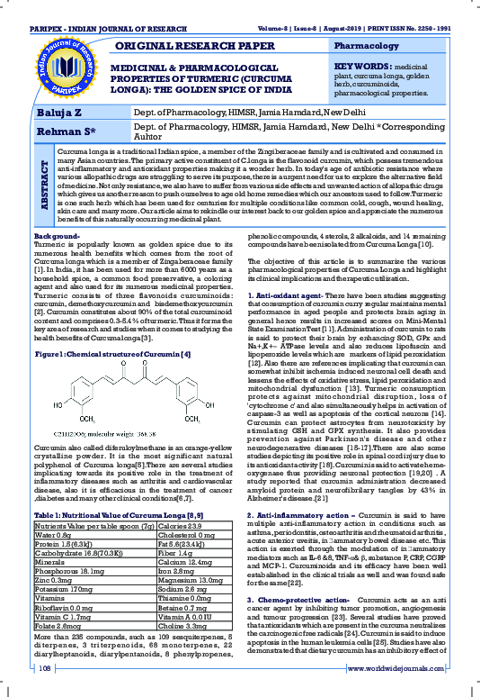 (PDF) Medicinal & Pharmacological properties of Turmeric (Curcuma longa ...