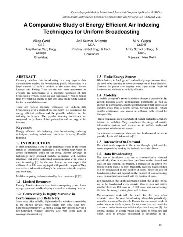 (PDF) A Comparative Study of Energy Efficient Air Indexing Techniques ...