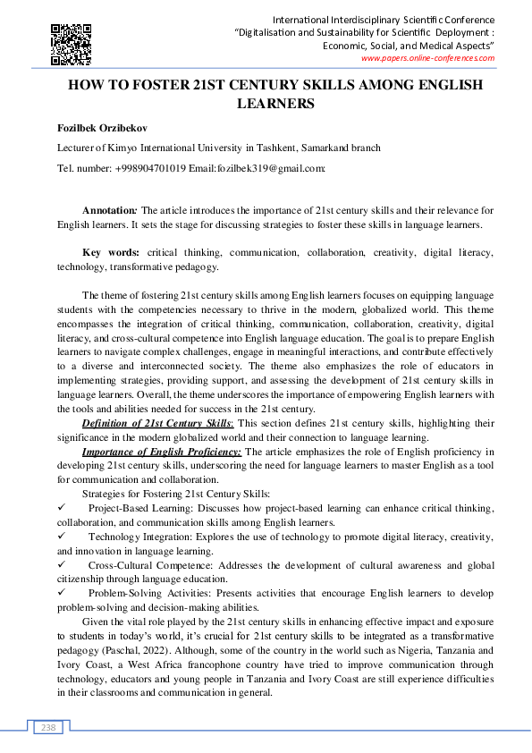 (PDF) HOW TO FOSTER 21ST CENTURY SKILLS AMONG ENGLISH LEARNERS