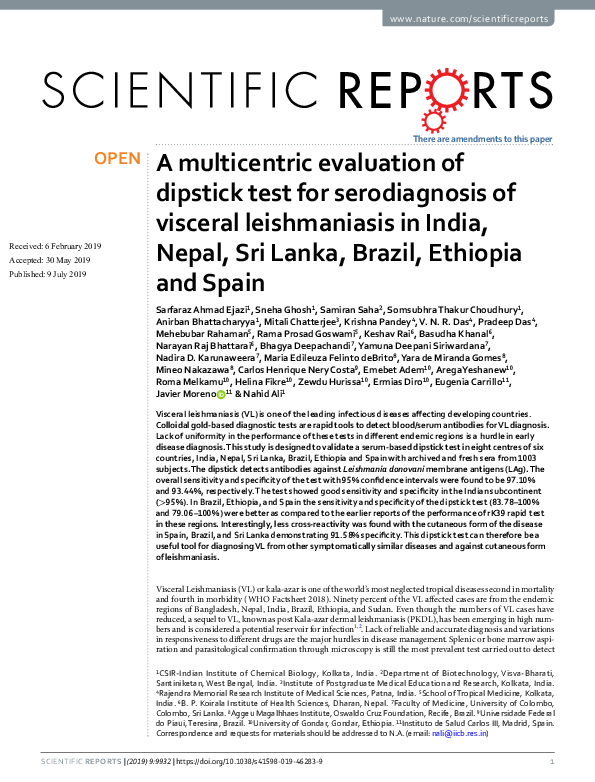 (PDF) A multicentric evaluation of dipstick test for serodiagnosis of ...