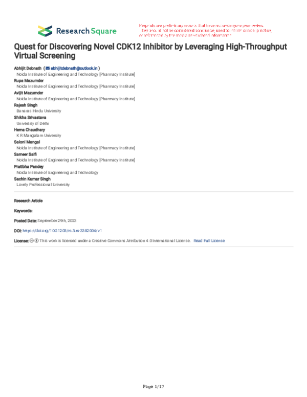 (PDF) Quest for Discovering Novel CDK12 Inhibitor by Leveraging High ...