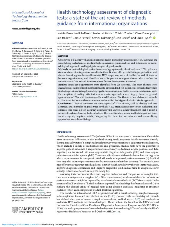 (PDF) Health technology assessment of diagnostic tests: a state of the ...