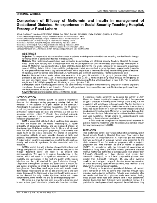 (PDF) Comparison of Efficacy of Metformin and Insulin in management of ...