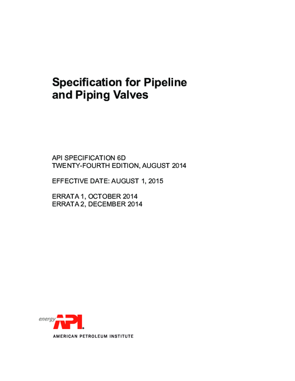 (PDF) API 6D 2015 Specification for Pipeline and Piping Valves ERRATA 1 ...