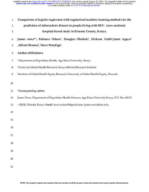 (PDF) Comparison of logistic regression with regularized machine ...
