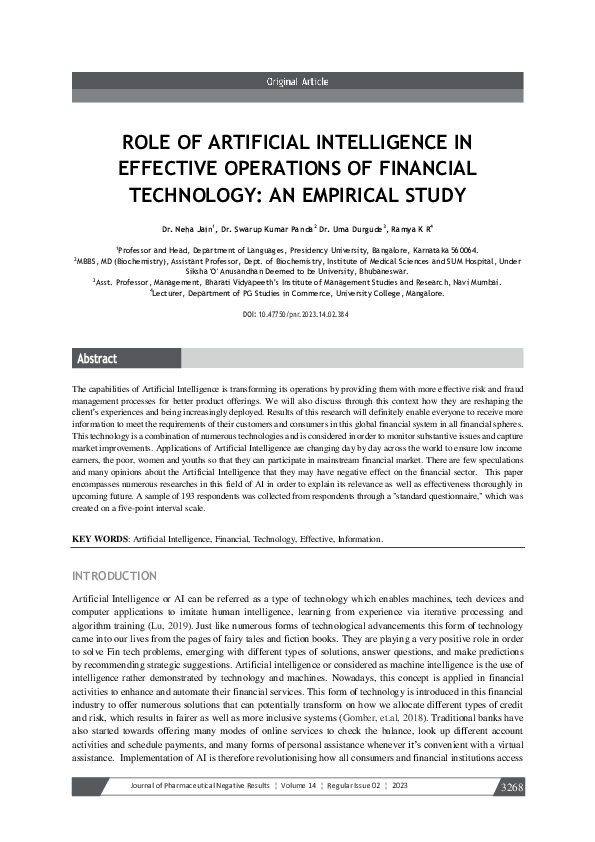(PDF) ROLE OF ARTIFICIAL INTELLIGENCE IN EFFECTIVE OPERATIONS OF ...