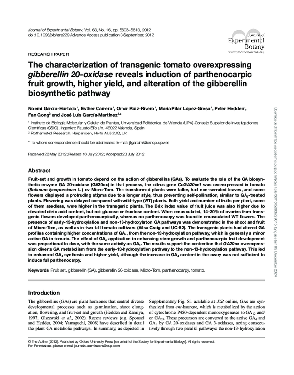(PDF) The characterization of transgenic tomato overexpressing ...