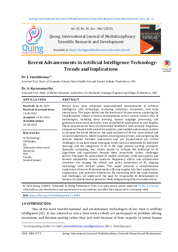 (PDF) "Recent Advancements in Artificial Intelligence Technology ...