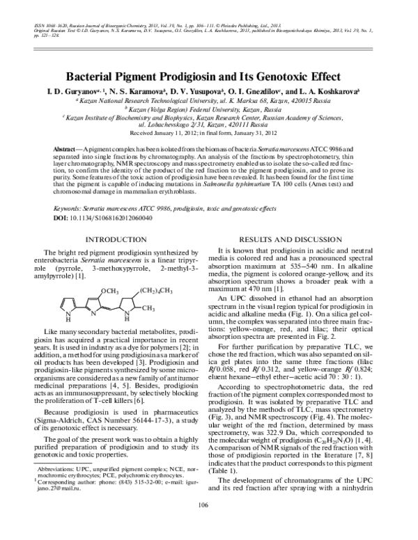 (PDF) Bacterial pigment prodigiosin and its genotoxic effect
