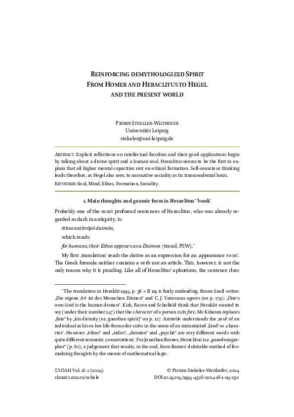 (PDF) Reinforcing Demythologized Spirit from Homer and Heraclitus to ...