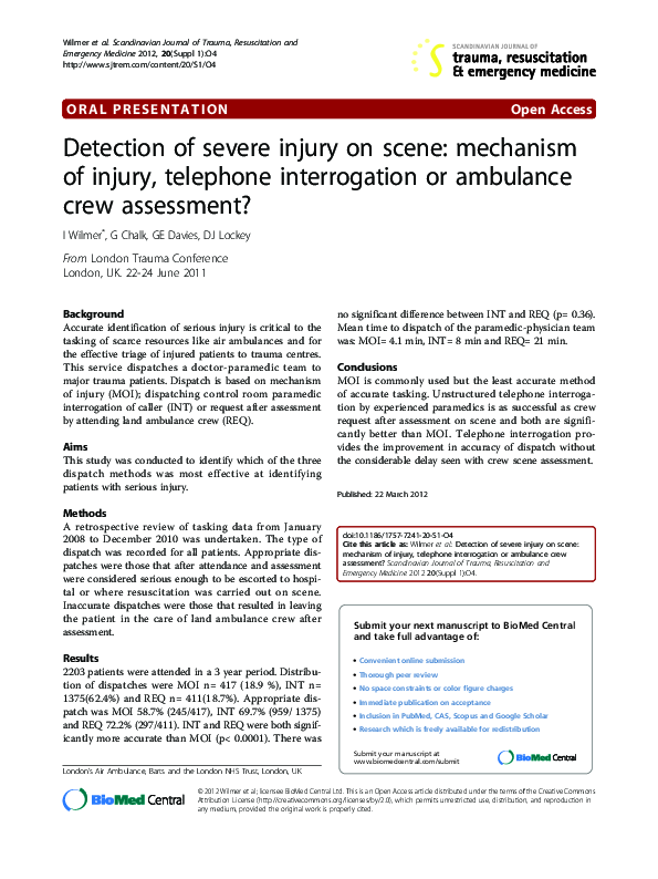 (PDF) Detection of severe injury on scene: mechanism of injury ...