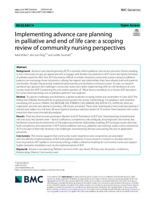 (PDF) Implementing advance care planning in palliative and end of life ...