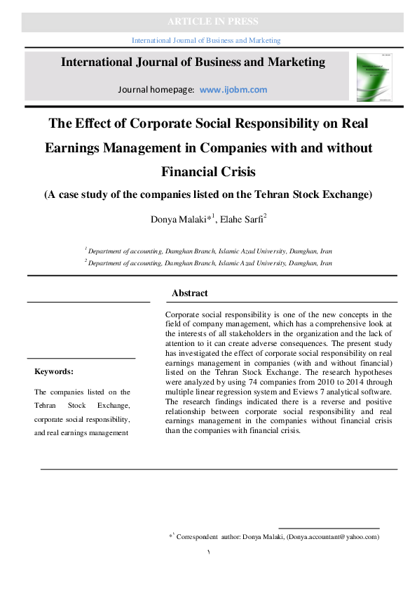 (PDF) The Effect of Corporate Social Responsibility on Real Earnings ...