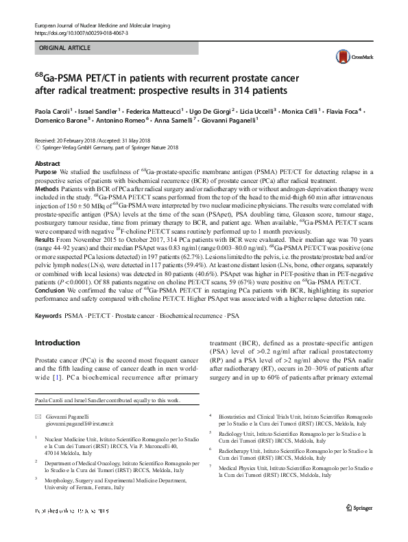 (PDF) 68Ga-PSMA PET/CT in patients with recurrent prostate cancer after ...