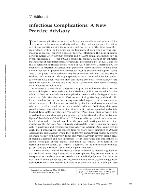 (PDF) Infectious Complications: A New Practice Advisory