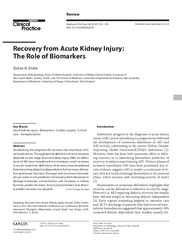 (PDF) Recovery from Acute Kidney Injury: The Role of Biomarkers