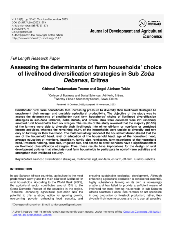 (PDF) Assessing the determinants of farm households choice of ...