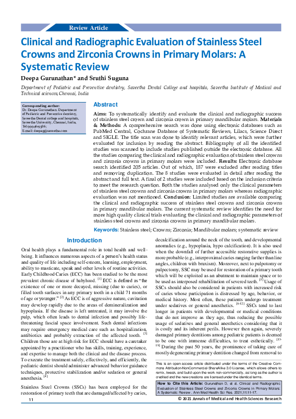 (PDF) Clinical and Radiographic Evaluation of Stainless Steel Crowns ...