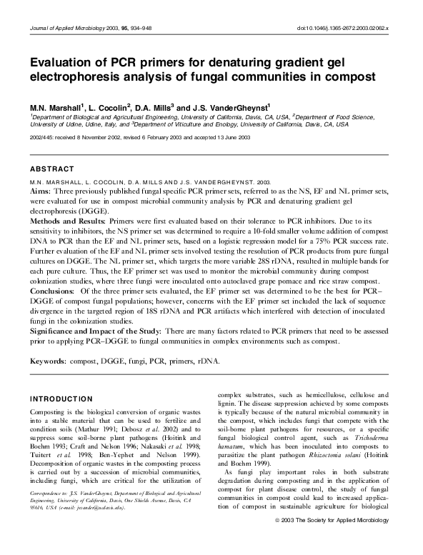 (PDF) Evaluation of PCR primers for denaturing gradient gel ...
