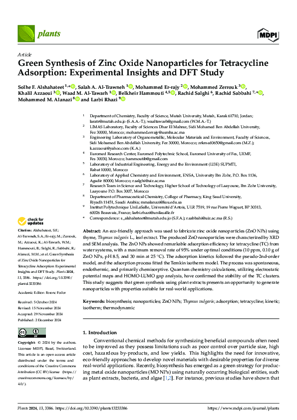 (PDF) Green Synthesis of Zinc Oxide Nanoparticles for Tetracycline ...