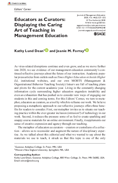 (PDF) Educators as Curators: Displaying the Caring Art of Teaching in ...