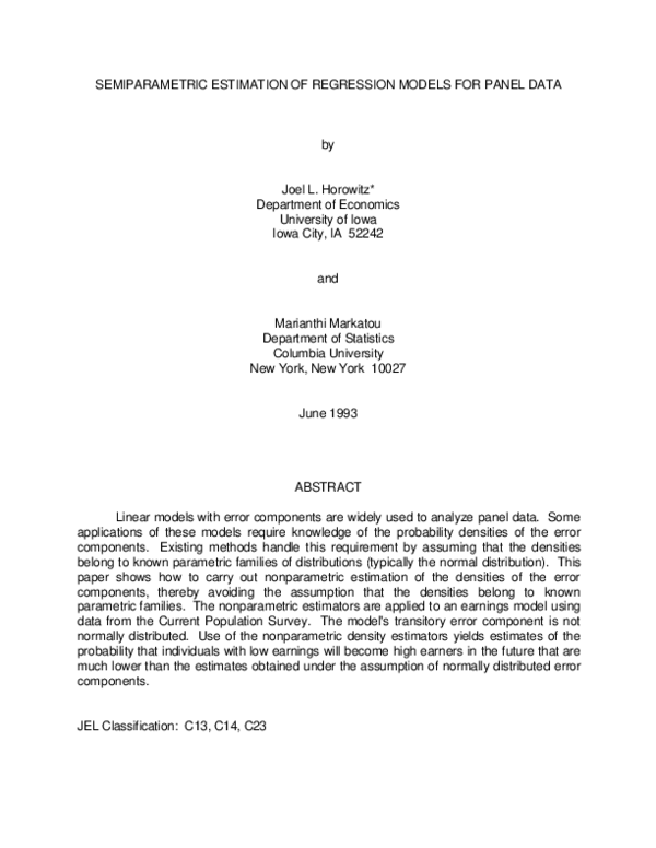 (PDF) Semiparametric Estimation of Regression Models for Panel Data