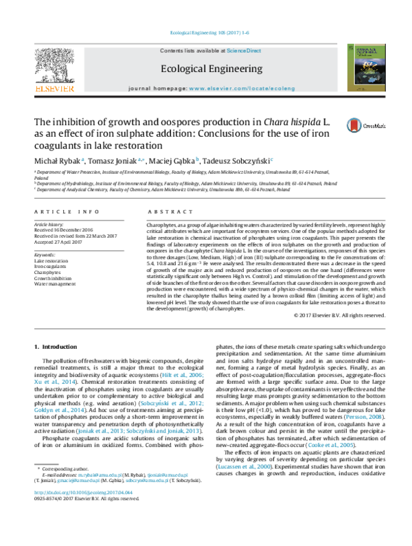 (PDF) The inhibition of growth and oospores production in Chara hispida ...