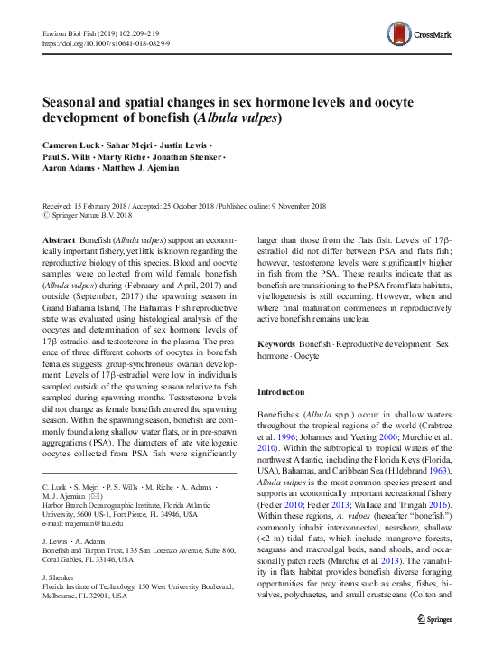 (PDF) Seasonal and spatial changes in sex hormone levels and oocyte ...