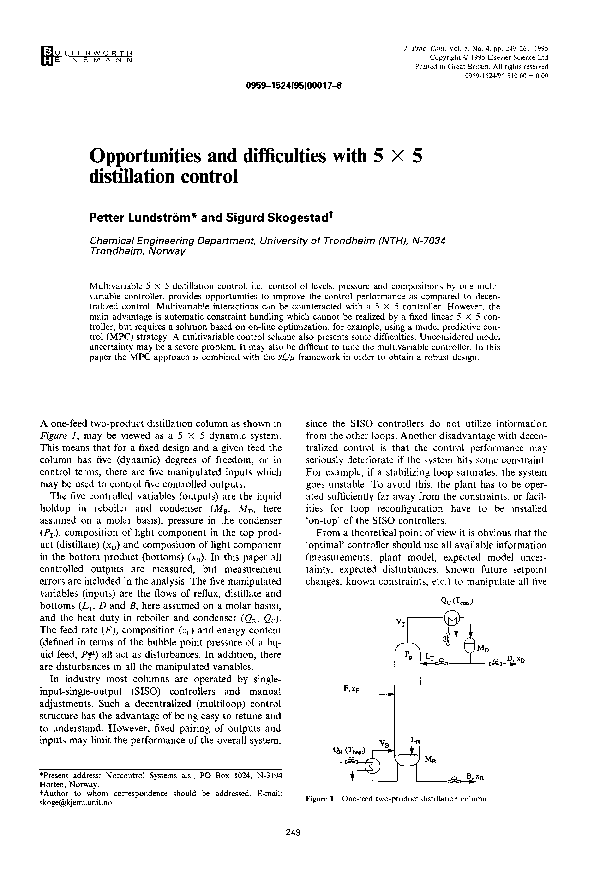 (PDF) Opportunities and difficulties with 5 × 5 distillation control