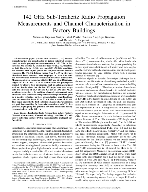 (PDF) 142 GHz Sub-Terahertz Radio Propagation Measurements and Channel ...