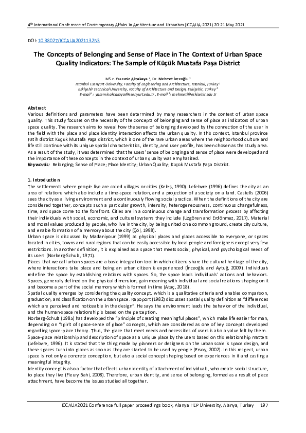 (PDF) The Concepts of Belonging and Sense of Place in The Context of ...