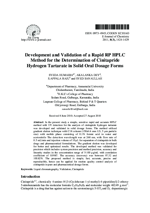 (PDF) Development and Validation of a Rapid RP HPLC Method for the ...