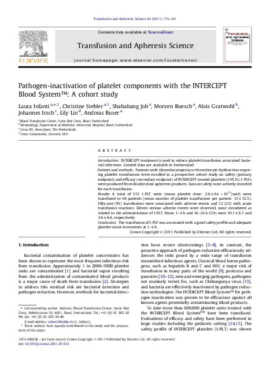 (PDF) Pathogen-inactivation of platelet components with the INTERCEPT ...