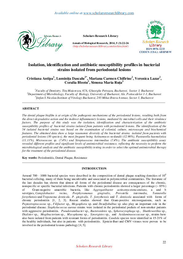 (PDF) Isolation, identification and antibiotic susceptibility profiles ...