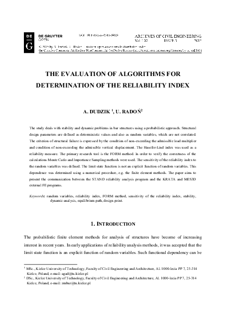 (PDF) The Evaluation Of Algorithms For Determination Of The Reliability ...